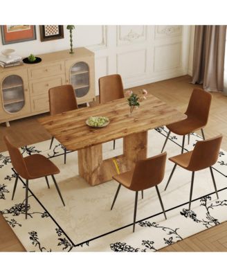 Table and chair set. Modern dining table with MDF top and beautiful MDF legs. Comes with brown comfortable chair with seat and metal legs. Suitable for a wide range of decorative styles.
