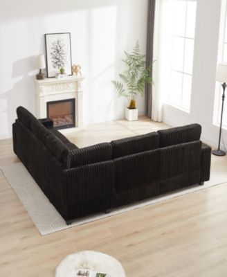 Streamdale Oversized Corduroy Corner Sofa with Storage and Ports