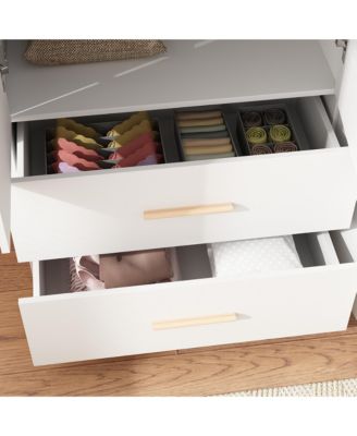 FAMAPY White 4-Door Big Wardrobe Armoires with Hanging Rods, 2-Drawer