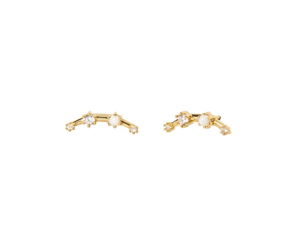 Sterling Silver Opal and Clear Topaz Crawler Earrings - Gold