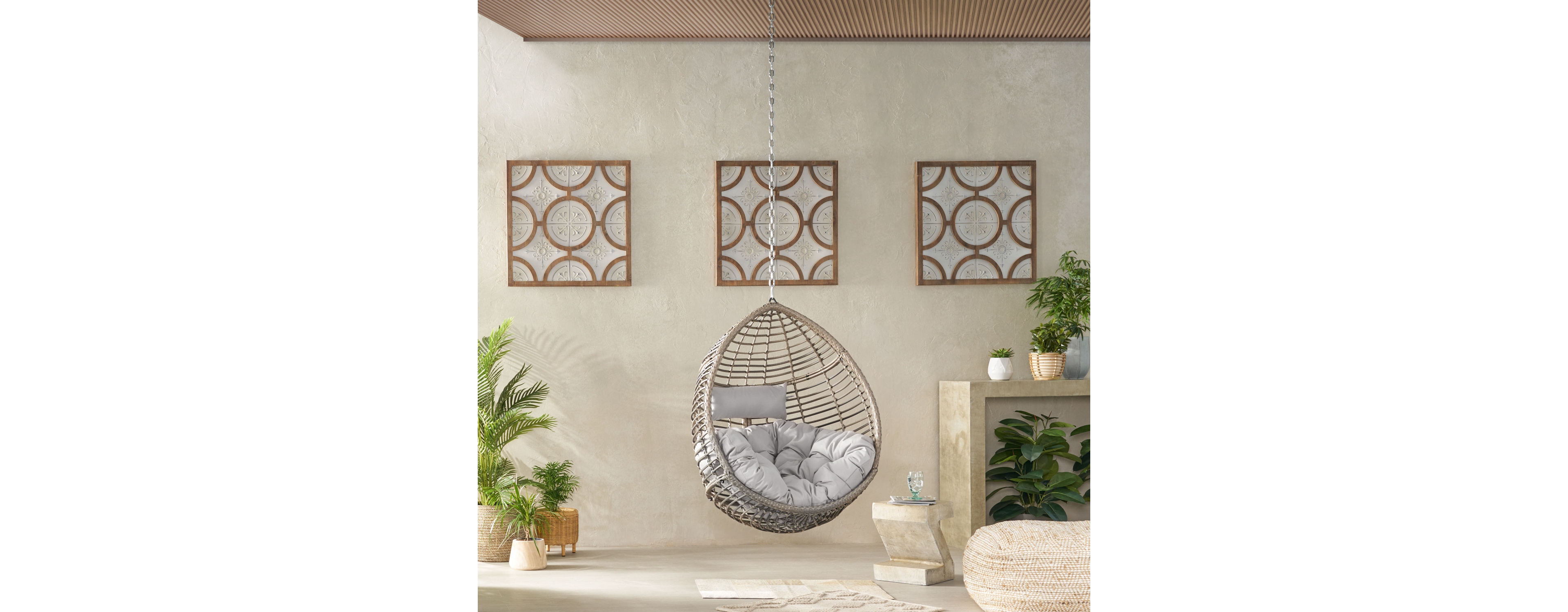 Elegant Teardrop Rattan Hanging Chair With Plush Cushions
