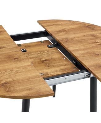 Table and chair set.Modern Extendable Wood MDF Dining Table.The table has a telescopic design, suitable for gatherings of different size.Paired with 6 chairs with PU cushions and black metal legs.