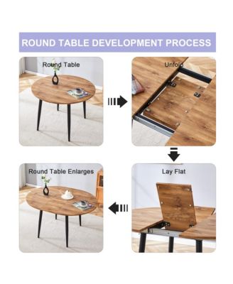 Table and chair set.Modern Extendable Wood MDF Dining Table.The table has a telescopic design, suitable for gatherings of different size.Paired with 6 chairs with PU cushions and black metal legs.