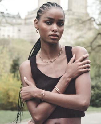 Gold-Tone Crystal Bypass Hinged Cuff Bracelet