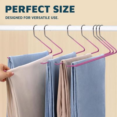 50 Pink Metal Non-Slip Pants Hangers – Heavy-Duty, Space-Saving Design for Jeans, Towels & Blankets – Open Ended with Rubber Grip