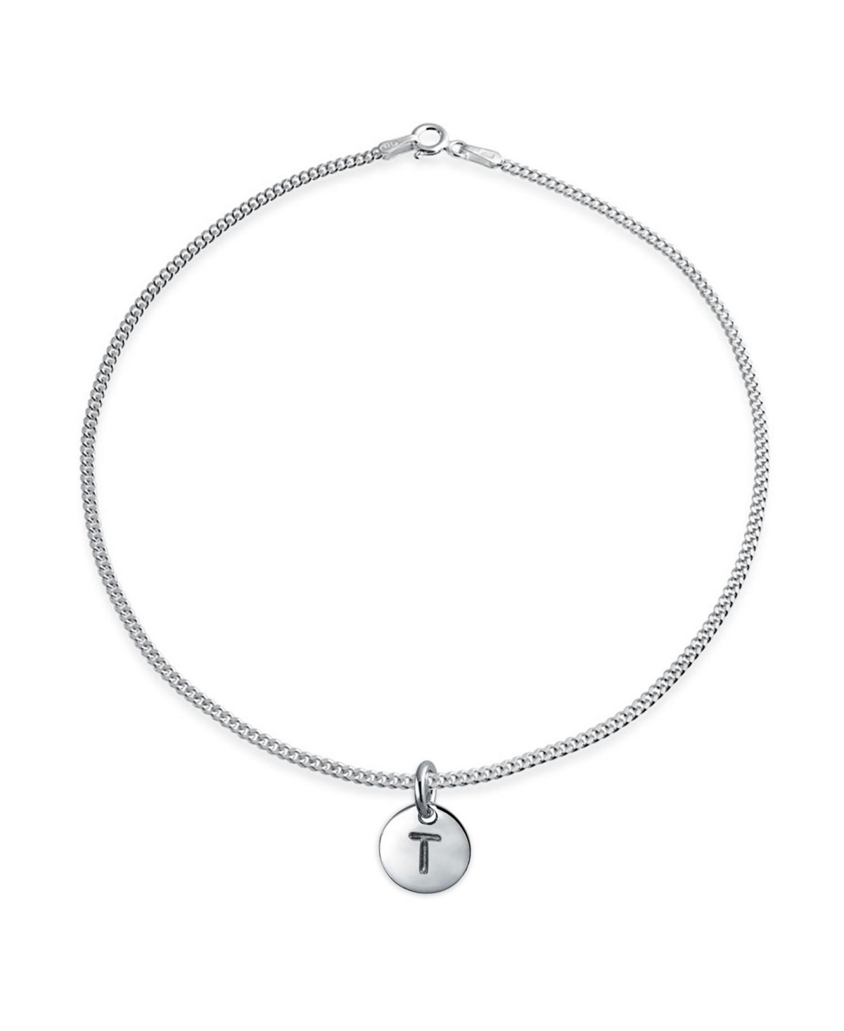 Letter Block Alphabet Initial Circle Disc Anklet .925 Sterling Silver 9 Inch - Silver z