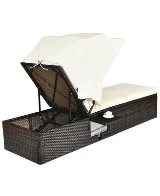 Outdoor Chaise Lounge Chair with Folding Canopy