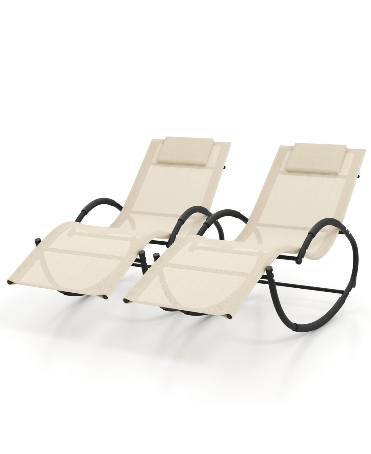 Pcs Outdoor Rocking Lounge Chair with Removable Headrest Breathable Backrest & Seat