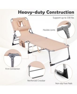 Folding Beach Lounge Chair with Pillow for Outdoor