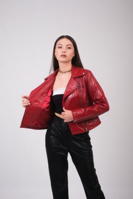 Women's Leather Jacket, Red, Created for Macy's