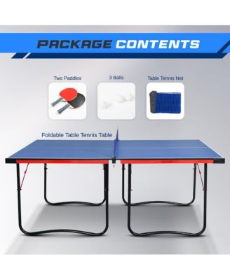 Foldable Table Tennis Table with Single Player Playback Mode, Net, and Post