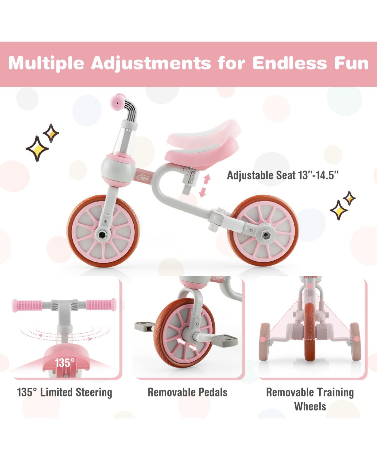 Детская игрушка SUGIFT 4-in-1 Kids Trike Bike with Adjustable Parent Push Handle, Up to 66 lbs, Ages 2+ — фото 4