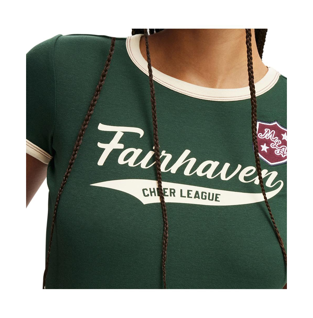 Cotton On Women's Fitted Graphic Longline Tee -/pine forest green