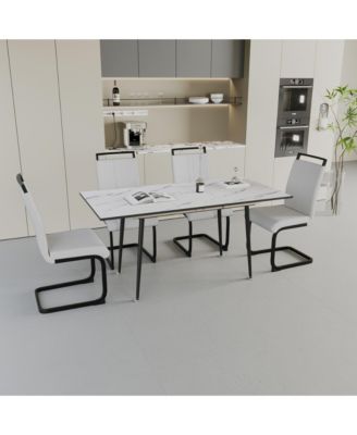 An expandable dining table set for 2-6 people, equipped with a C-shaped tubular cushioned armless dining chair and an elegant and spacious dining table kitchen table and chair set, with metal legs