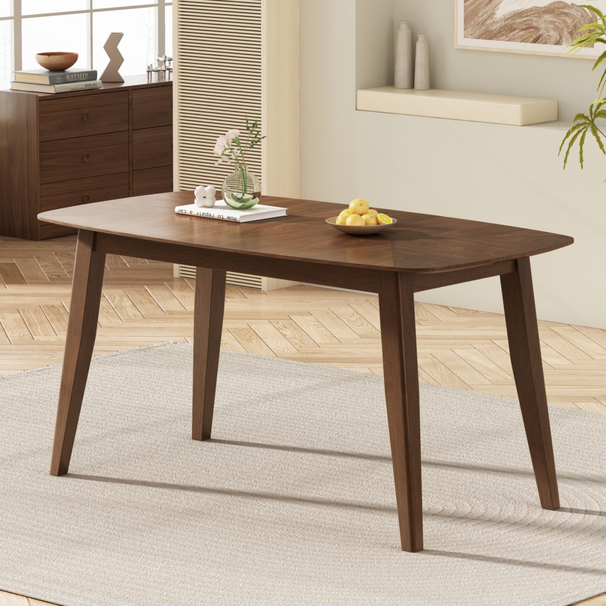 Streamdale Furniture Indoor Wood Dining Set, Dining Chairs Set of 6+ Dining Table (Walnut) - Cream,walnut