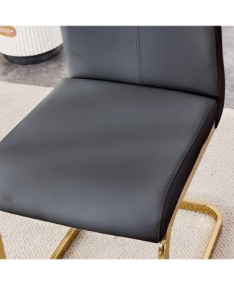 Simplie Fun Table and chair set.Large modern rectangular table with 0.4 inch patterned glass tabletop and large MDF table legs.Comes with 6 chairs with faux leather cushioned seats and golden metal legs