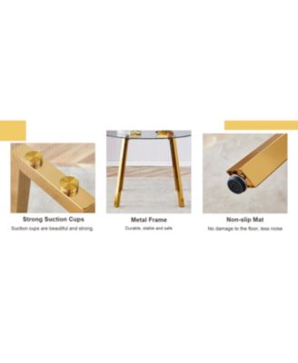 Table and chair set.A Modern Minimalist Style Round Clear Tempered Glass Table with Metal Legs.Paired with white chairs with Modern PU Leather High Back Upholstered and C-Tube Golden Legs.