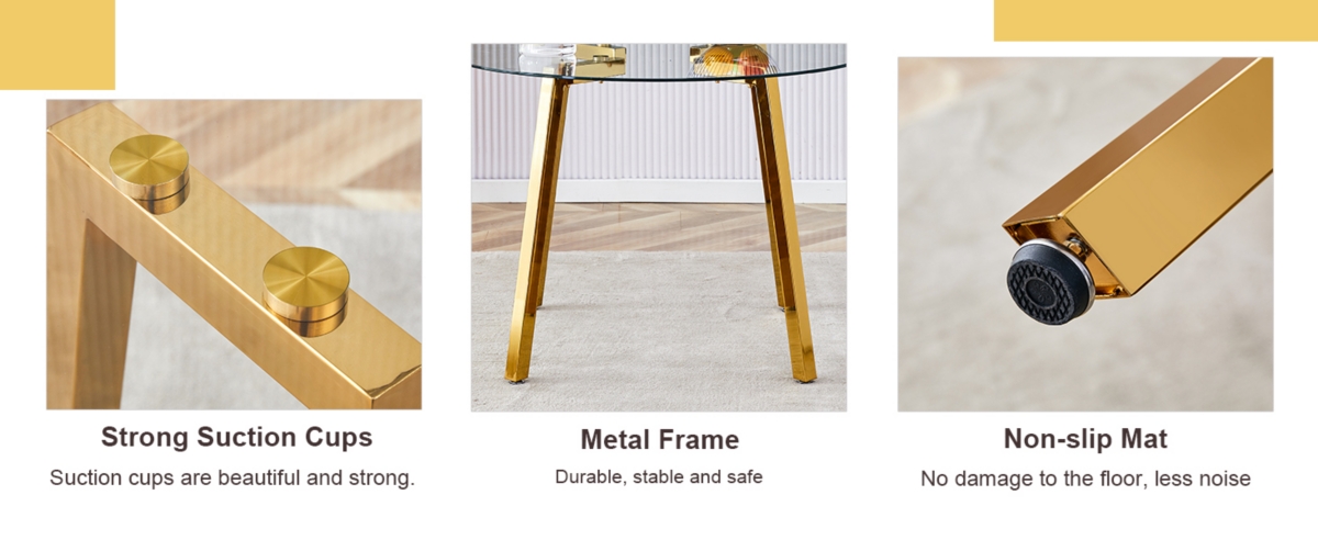 Streamdale Furniture Table and chair set.a Modern Minimalist Style Round Clear Tempered Glass Table with Metal Legs.Paired with white chairs with Mode