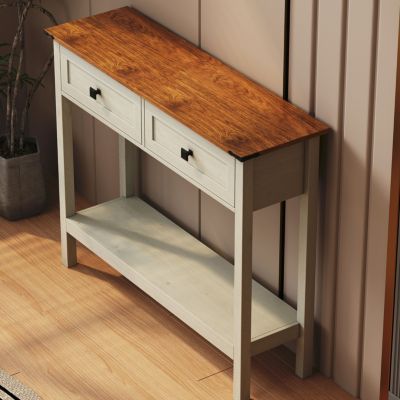 Farmhouse Console Table with Storage and Shelf