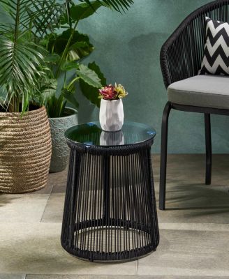 Streamdale Modern Moonstone Rope-Wrapped Side Table With Tempered Glass Top