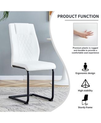 Table and chair set. Large modern white imitation marble patterned round table with black metal legs. Nice minimalism, comfortable seats and black metal legs.