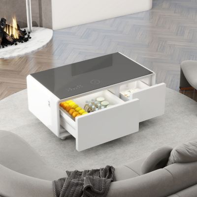 Streamdale Smart Coffee Table w/ Fridge, Speaker, Charging, Lights