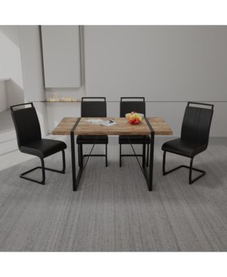 55" Rural Industrial Rectangular MDF Dark Wood Dining Table Set and PU Armless Dining Chair Set 4, Kitchen Black Metal Table Leg Dining Chair Set