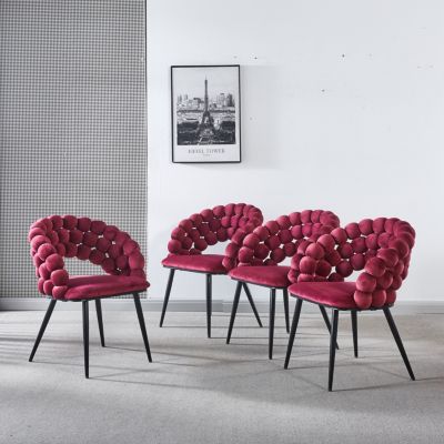 Modern Wine Red Chair (Set of 2) with Golden Legs