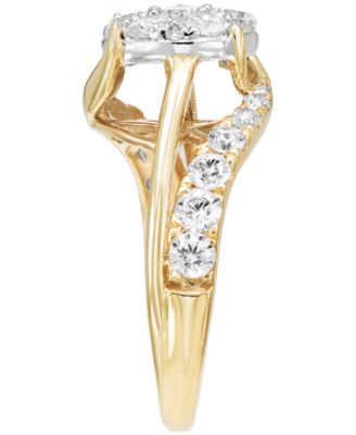 Diamond Cluster Swirl Ring (1-1/2 ct. t.w.) in 14k Two-Tone Gold