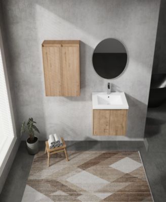2-Pc Plywood 24" Wall-Mounted Soft-Close Doors Vanity with Resin Sink
