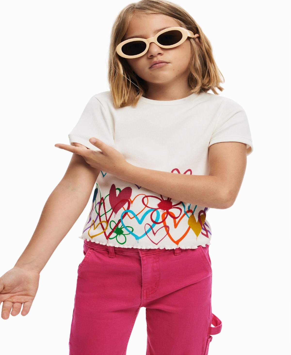 Desigual Girls Girls's Heart illustrations T-shirt