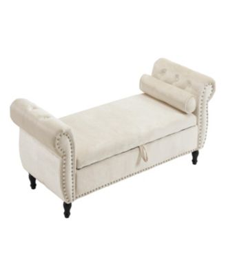 Streamdale Multifunctional Velvet Ottoman with Pillow, Beige