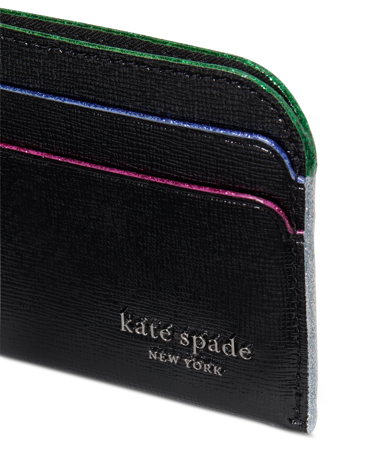 kate spade new york Devin Glitter Edge Saffiano Leather Card Holder - Black Multi