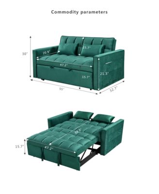 Modern flannel double sofa with folding bed, small double sofa with three in one convertible sofa bed, adjustable backrest and storage space, including pillows, perfect for living room or bedroom