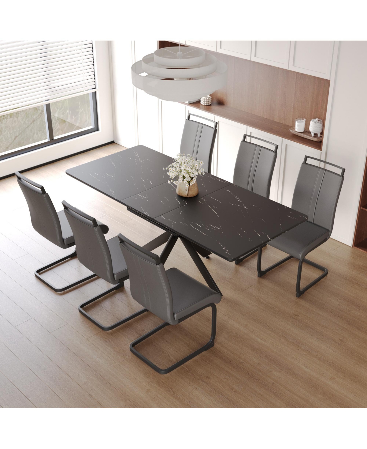 Streamdale Furniture Extendable Dining Table Table Set for 6-8 Person for Dining Room, C-shaped Tube Soft padded armless dining chairs and Very large