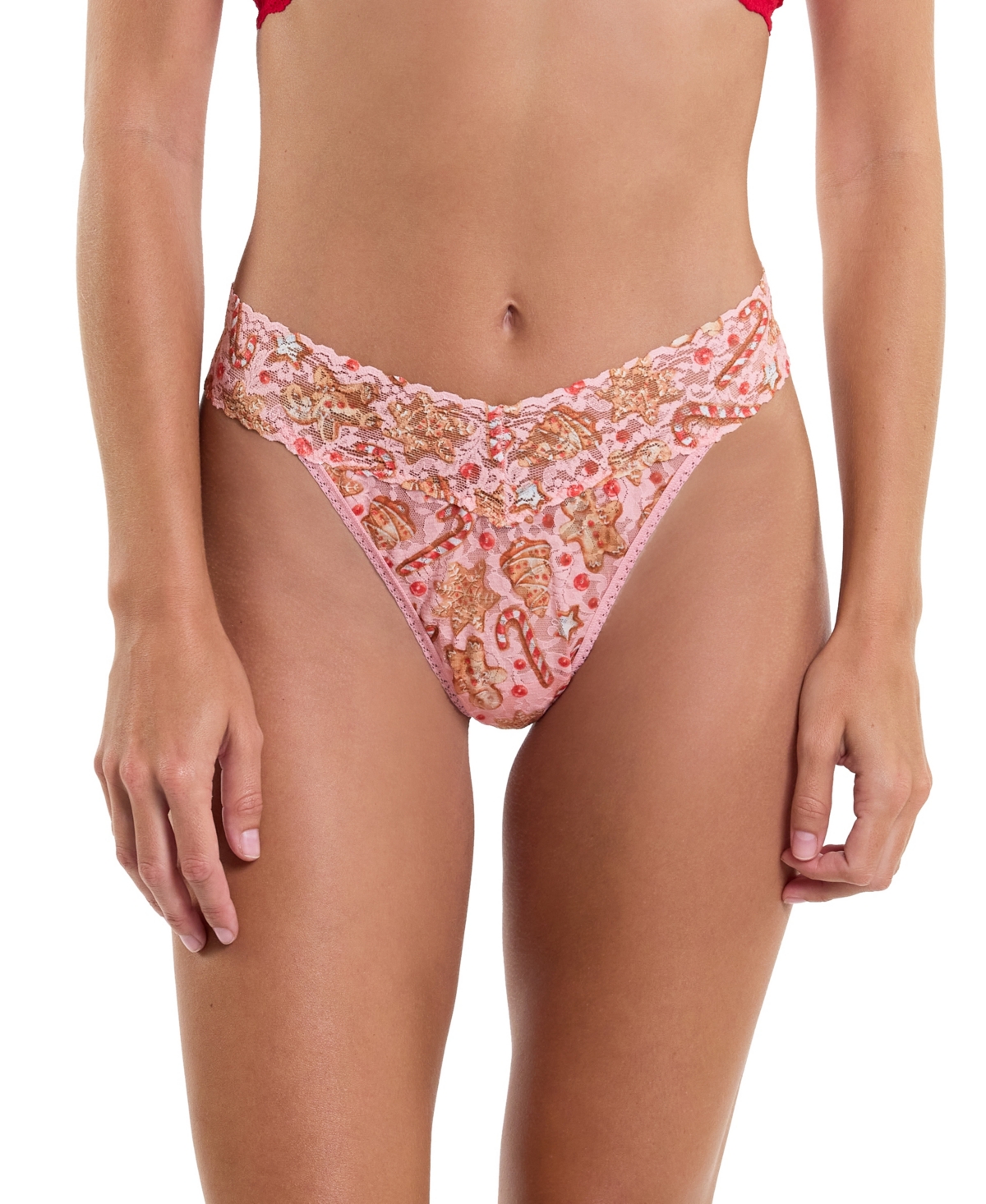 Hanky Panky Original-rise Printed Lace Thong In Gingerbread Pink
