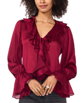 Vince Camuto - Women's Ruffled V-Neck Bell-Sleeve Blouse