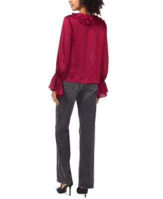 Women's Ruffled V-Neck Bell-Sleeve Top