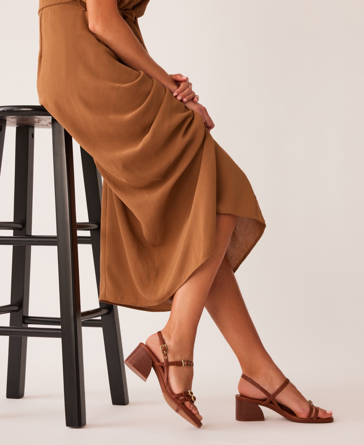 Anne Klein Women's Mackenzie Strappy Buckle Block Heel Dress Sandals In Brown