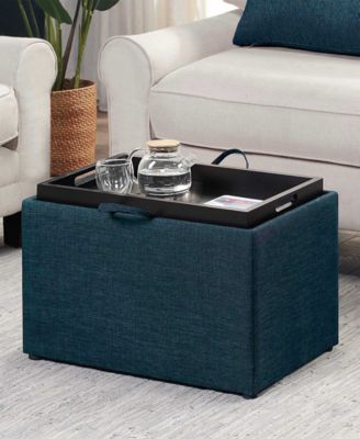 22.75" Faux Linen Accent Storage Ottoman with Tray