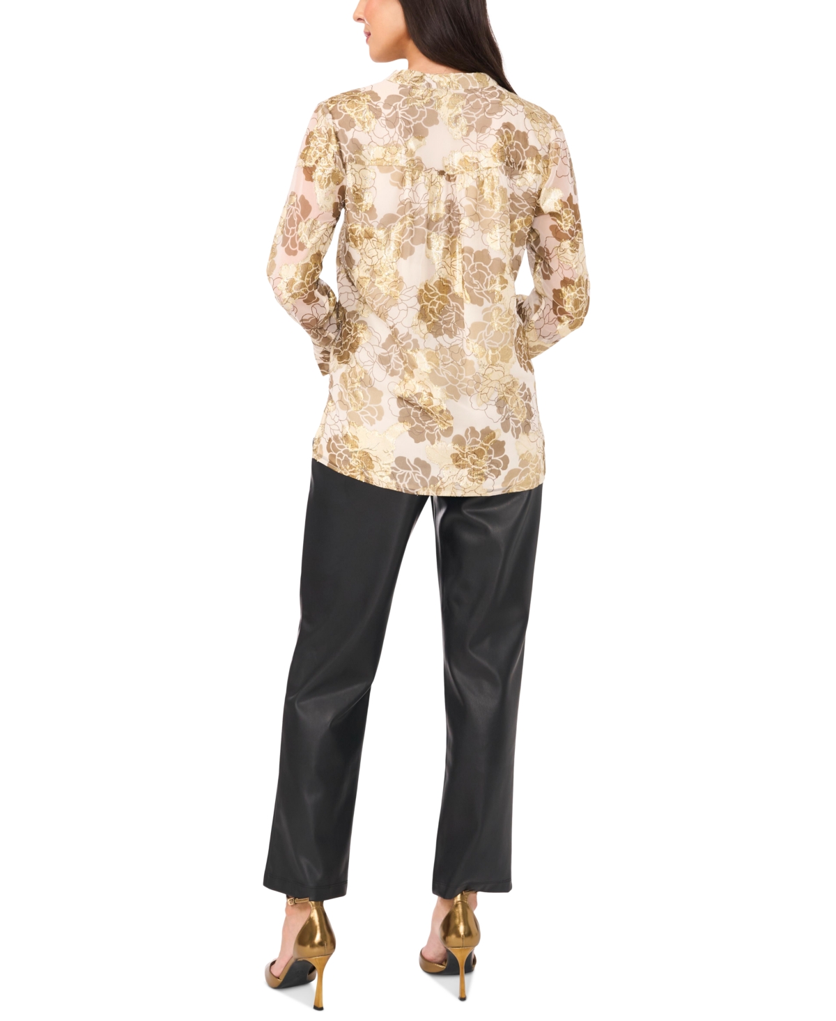 Vince Camuto Women's Metallic-Print Split-Neck Bell-Sleeve Top