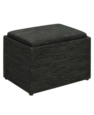 22.75" Faux Linen Accent Storage Ottoman with Tray