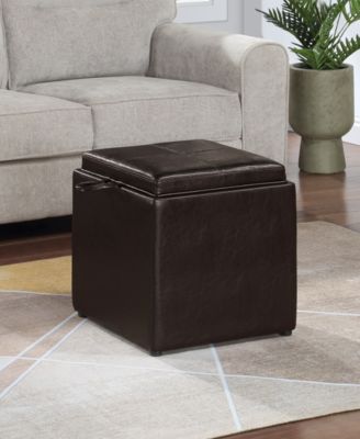 17.5" Faux Leather Park Avenue Ottoman with Stool and Tray
