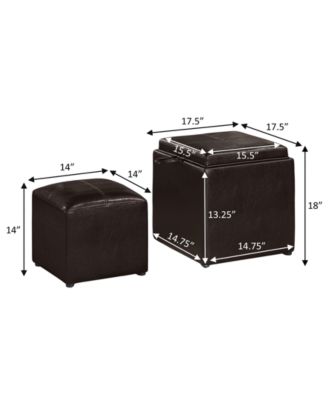17.5" Faux Leather Park Avenue Ottoman with Stool and Tray