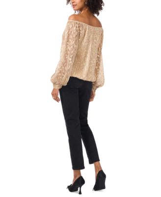 Women's Metallic-Print Off-The-Shoulder Tie-Hem Top