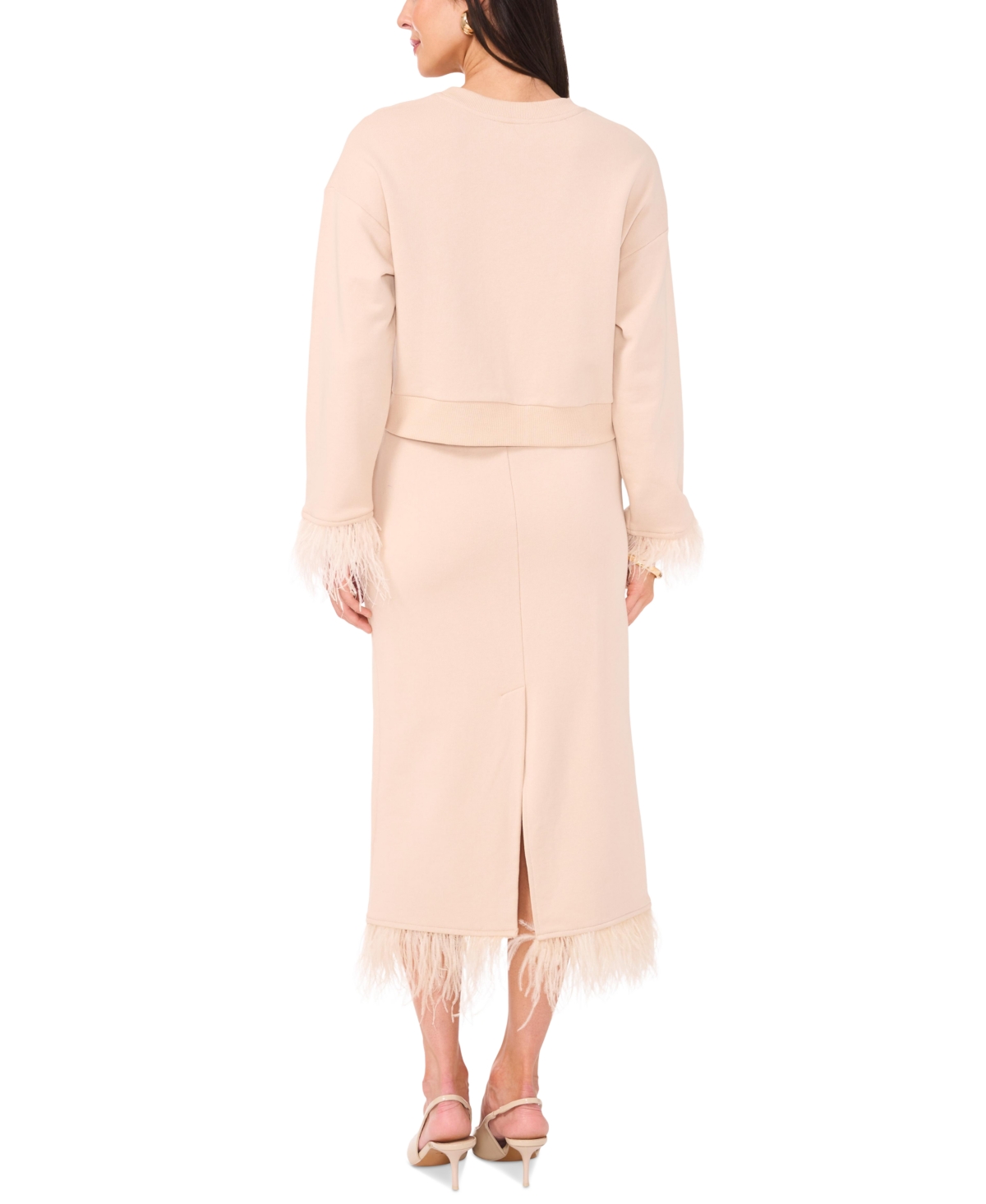 Vince Camuto Women's Feather-cuff Crewneck Sweater In Rose Water