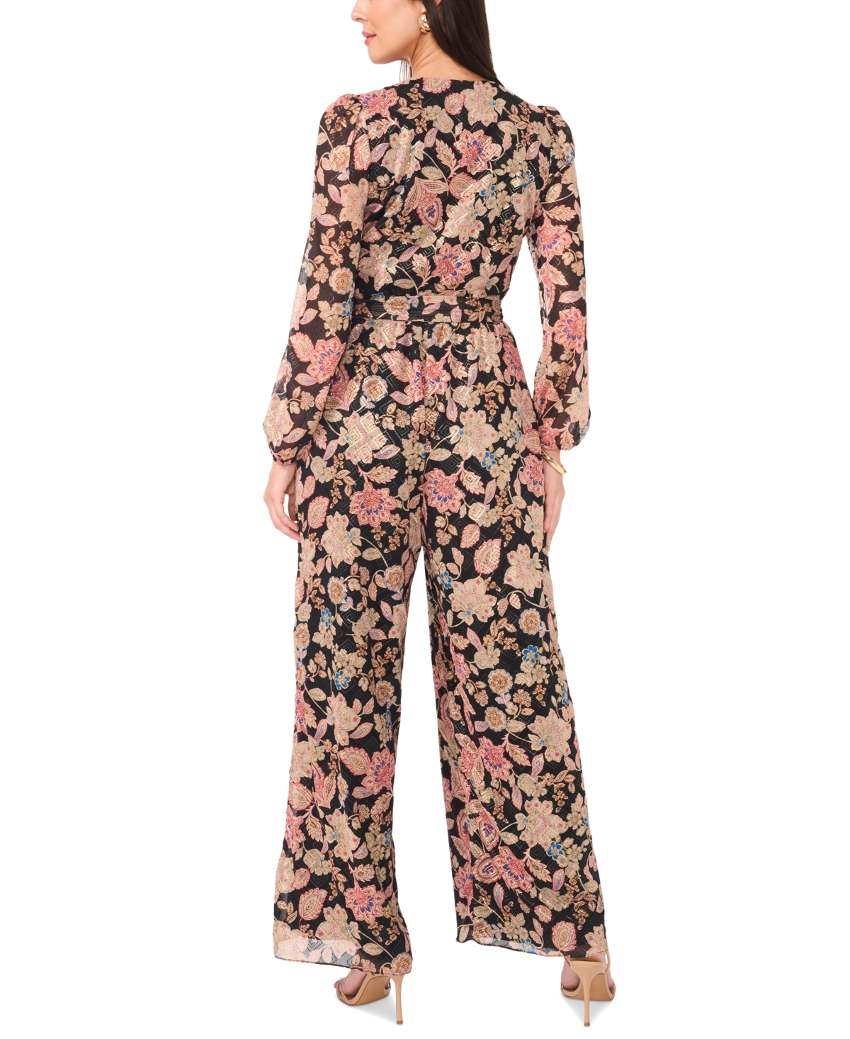 Vince Camuto Women's Printed V-Neck Long-Sleeve Jumpsuit