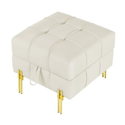  Anti-Scratch Leather Storage Ottoman with Golden Legs (Beige)