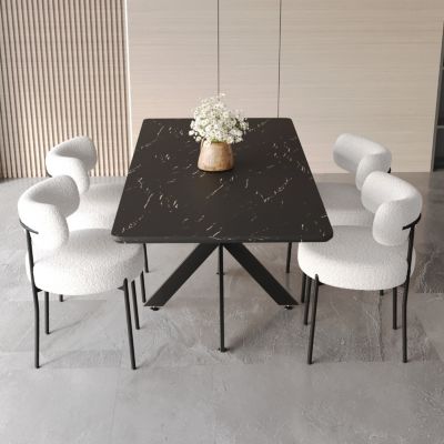 Expandable Dining Set with Upholstered Chairs and Large Table