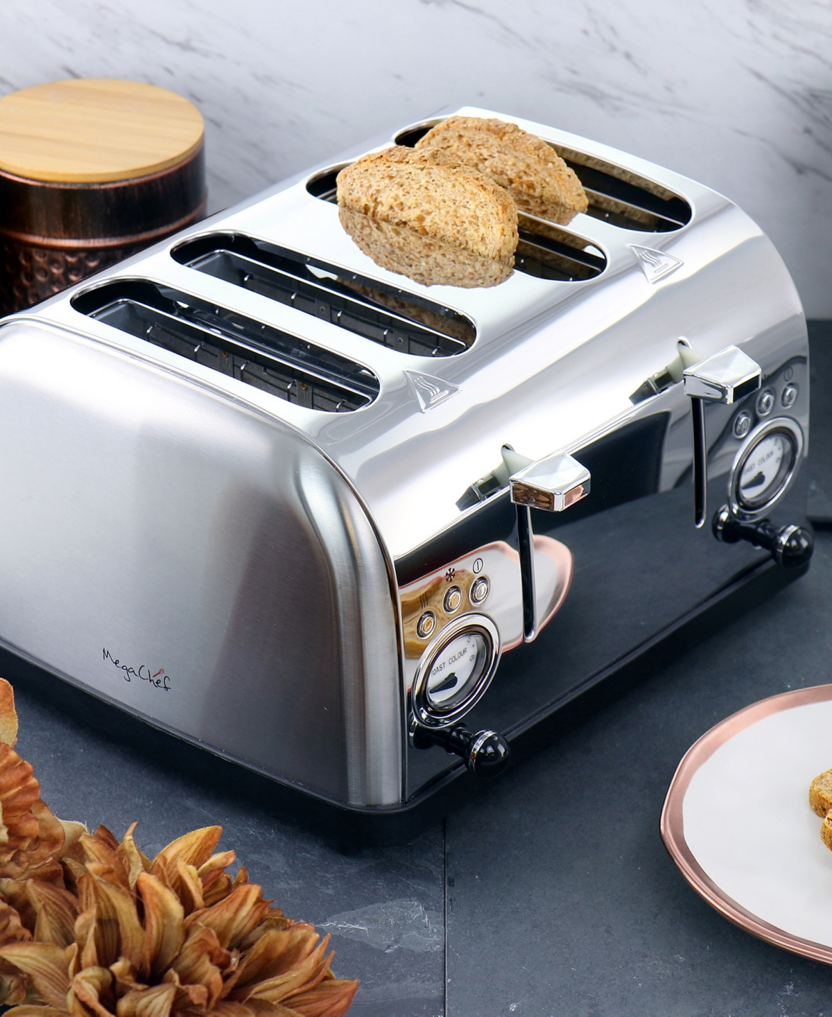 Megachef 4 Slice Stainless Steel Wide Slot Retro Toaster In Silver